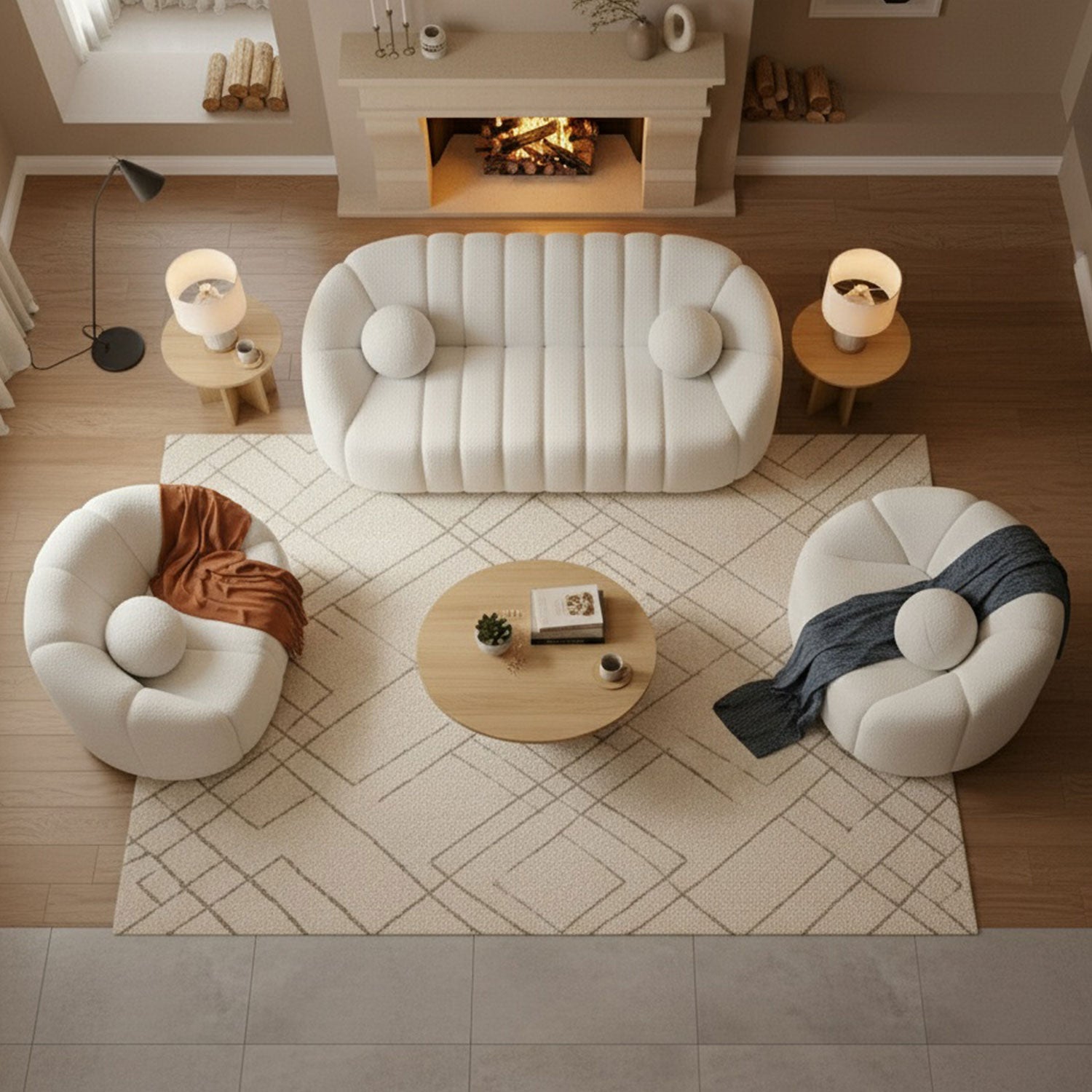 Fauteuil design arrondi Sidonie Tissu bouclette Blanc