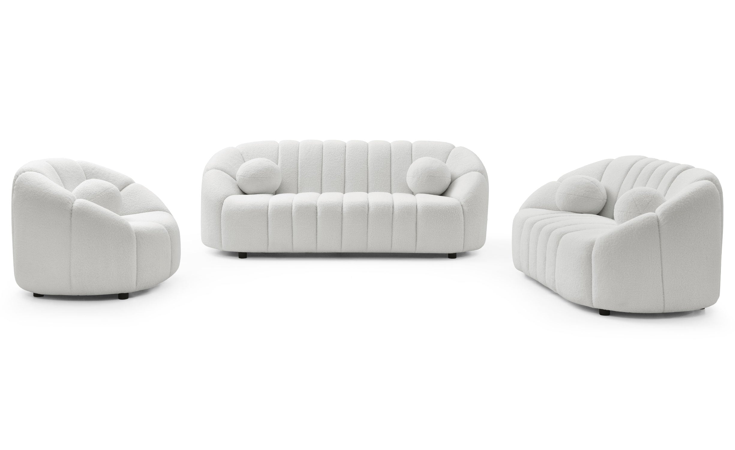Canapé 3 places design Sidonie Tissu bouclette Blanc
