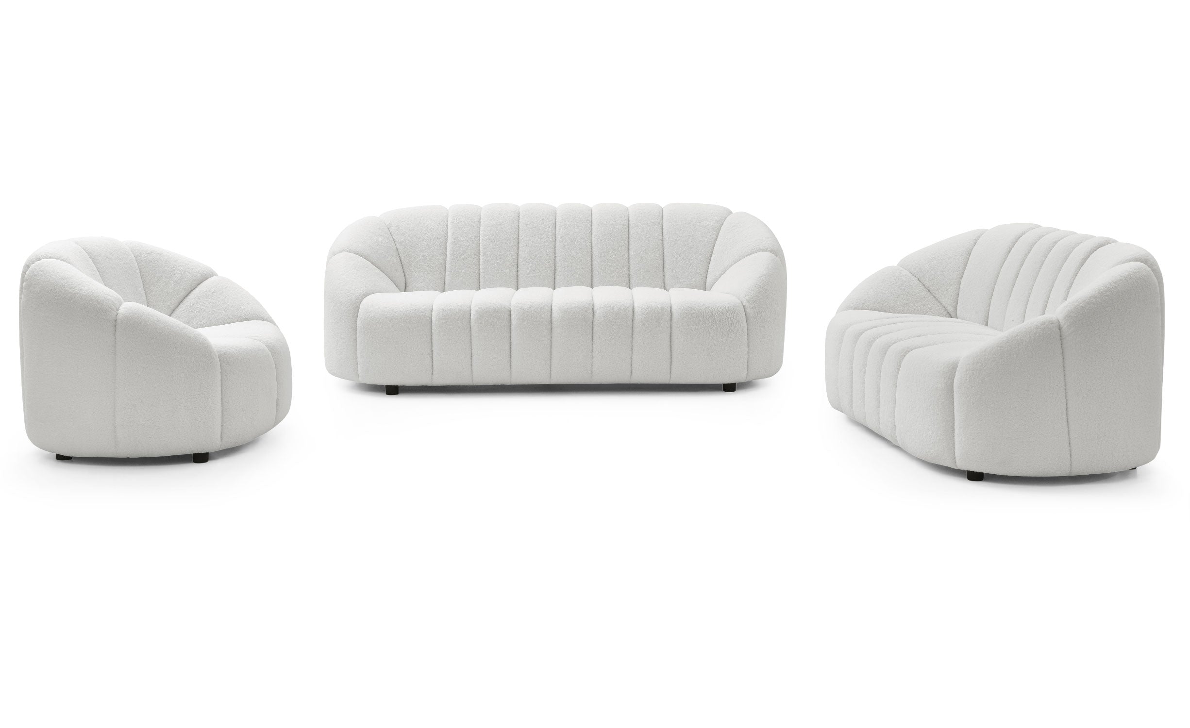 Canapé 3 places design Sidonie Tissu bouclette Blanc