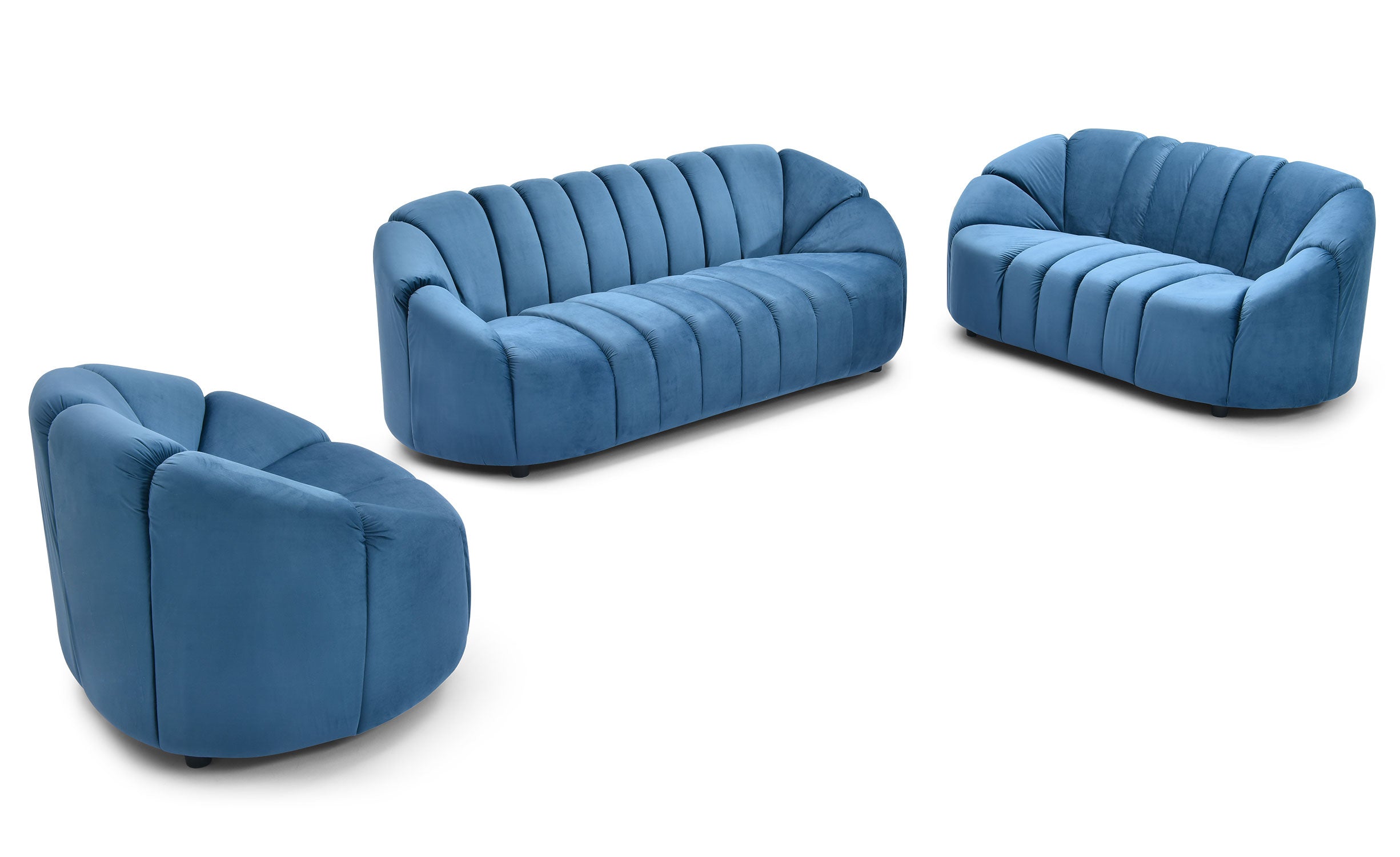 Canapé 3 places design Sidonie Velours Bleu