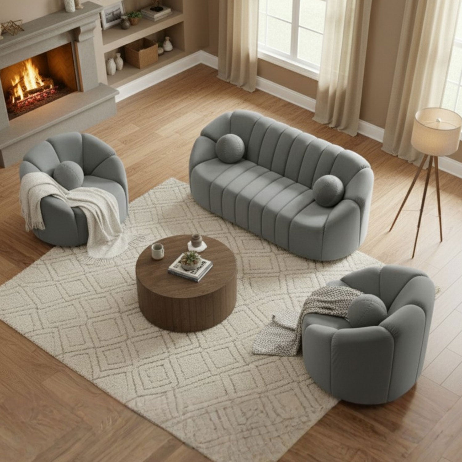 Canapé 3 places design Sidonie Velours Gris