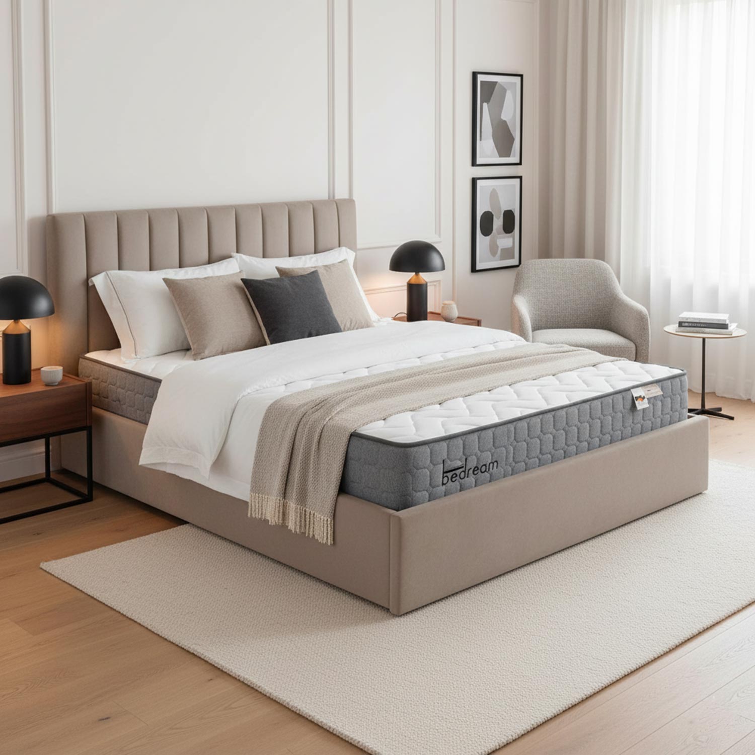 Pack Lit-coffre Songe + Matelas Bedream 180x200cm Velours Taupe