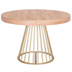 Mesa redonda extensible Atlon roble claro patas oro