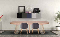 Mesa redonda extensible Atlon roble claro patas oro