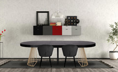 Table extensible Atlon ronde noire pieds or