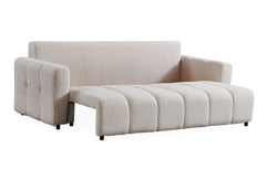 Canapé convertible 3 places Camus en tissu bouclette crème