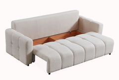 Canapé convertible 3 places Camus en tissu bouclette crème