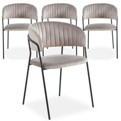 Juego de 4 sillas de terciopelo Azia color topo con estructura de metal negro