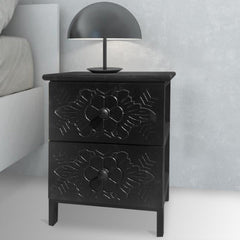 Table de chevet sculptée style marocain Chevignon L36cm Bois Noir