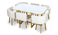 Table et chaises Oslo XL Marbre Blanc Or et Simili Blanc