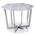 Mesa hexagonal de 120 cm de cristal efecto mármol blanco con patas de metal plateado