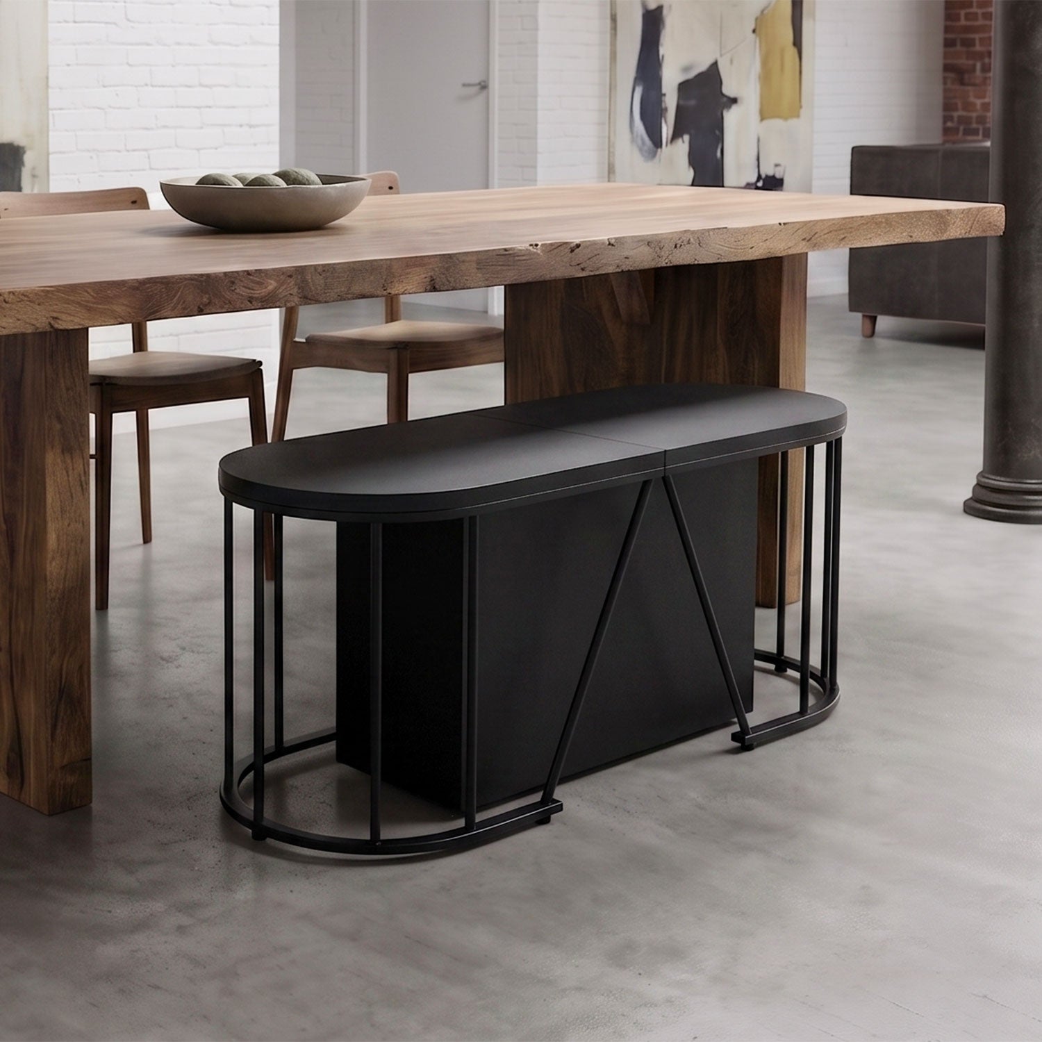 Banc extensible avec rangement rallonges intégré Tambor Noir 92-212cm