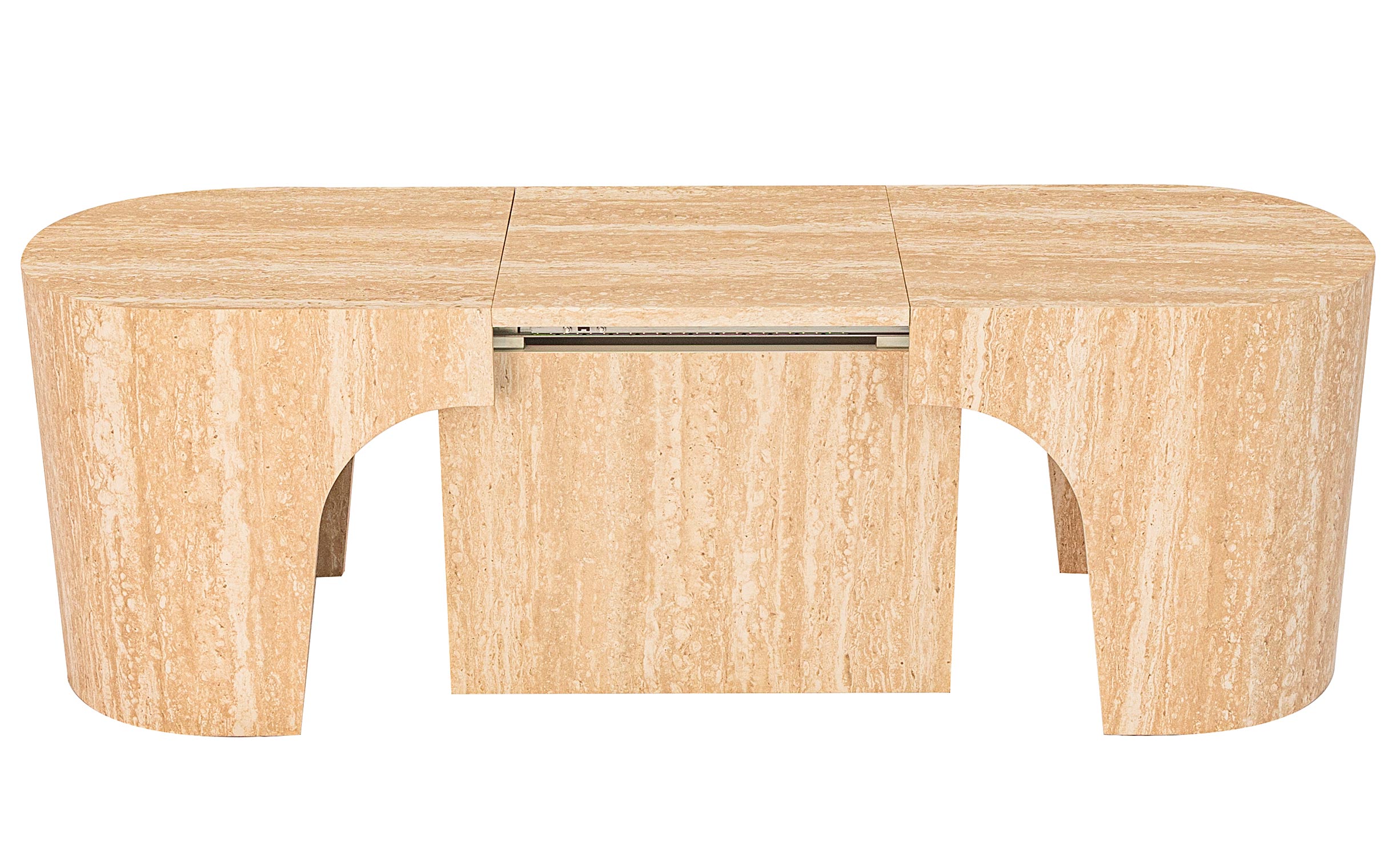 Banc extensible avec rangement rallonges intégré Tammy Effet travertin Beige 92-212cm