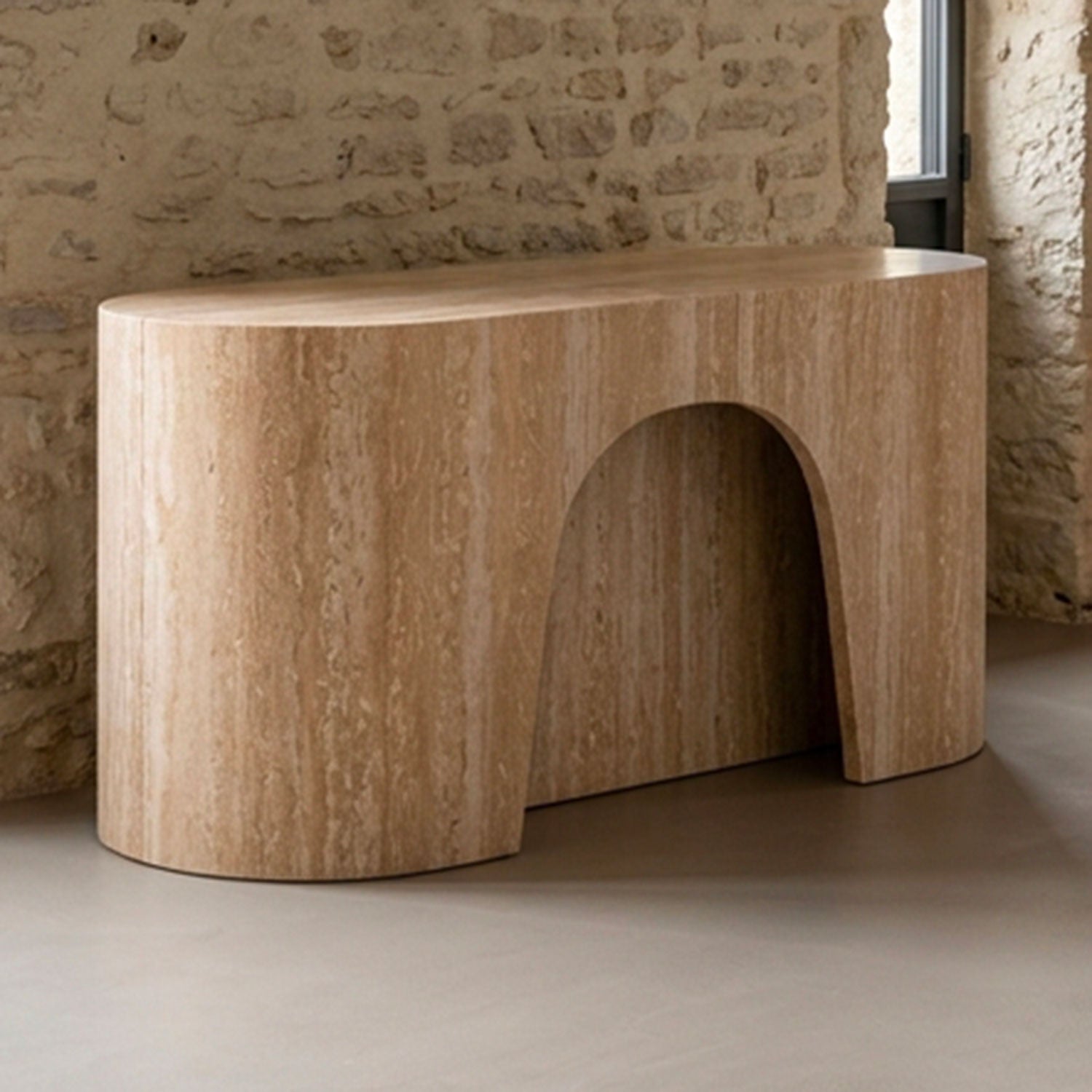 Banc extensible avec rangement rallonges intégré Tammy Effet travertin Beige 92-212cm