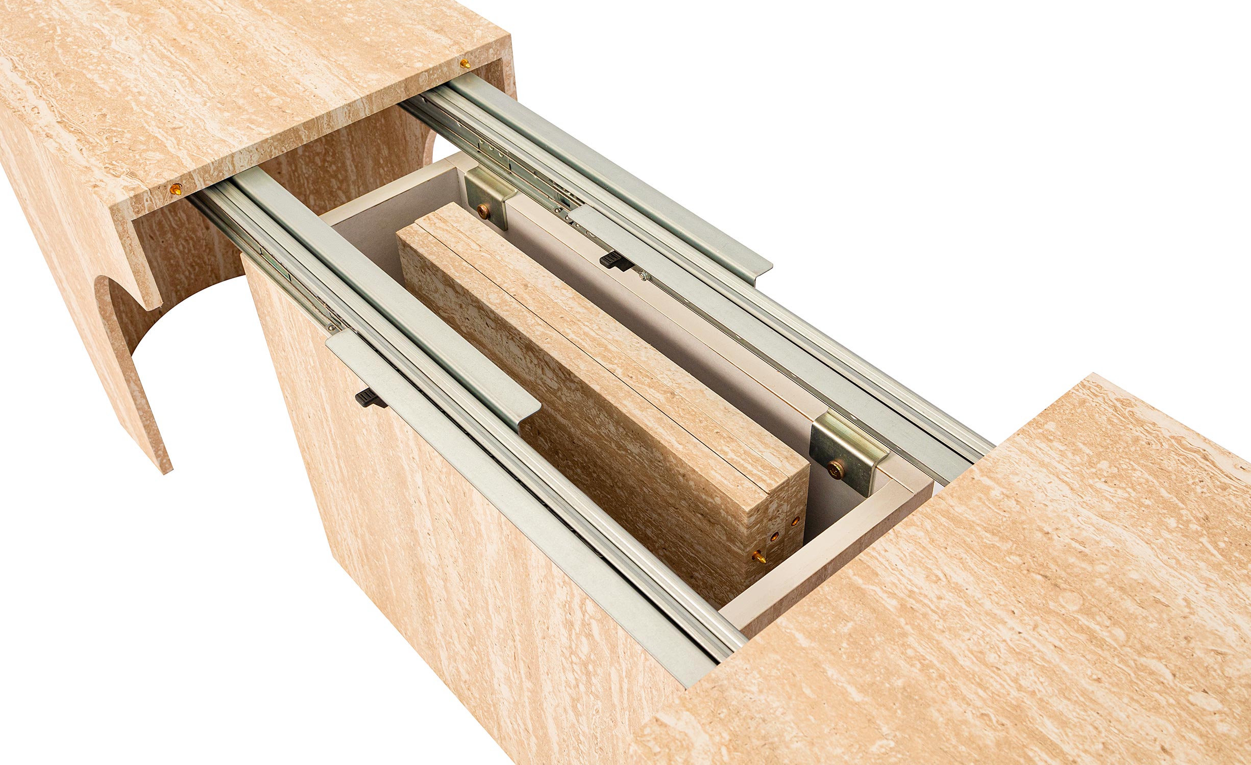 Banc extensible avec rangement rallonges intégré Tammy Effet travertin Beige 92-212cm