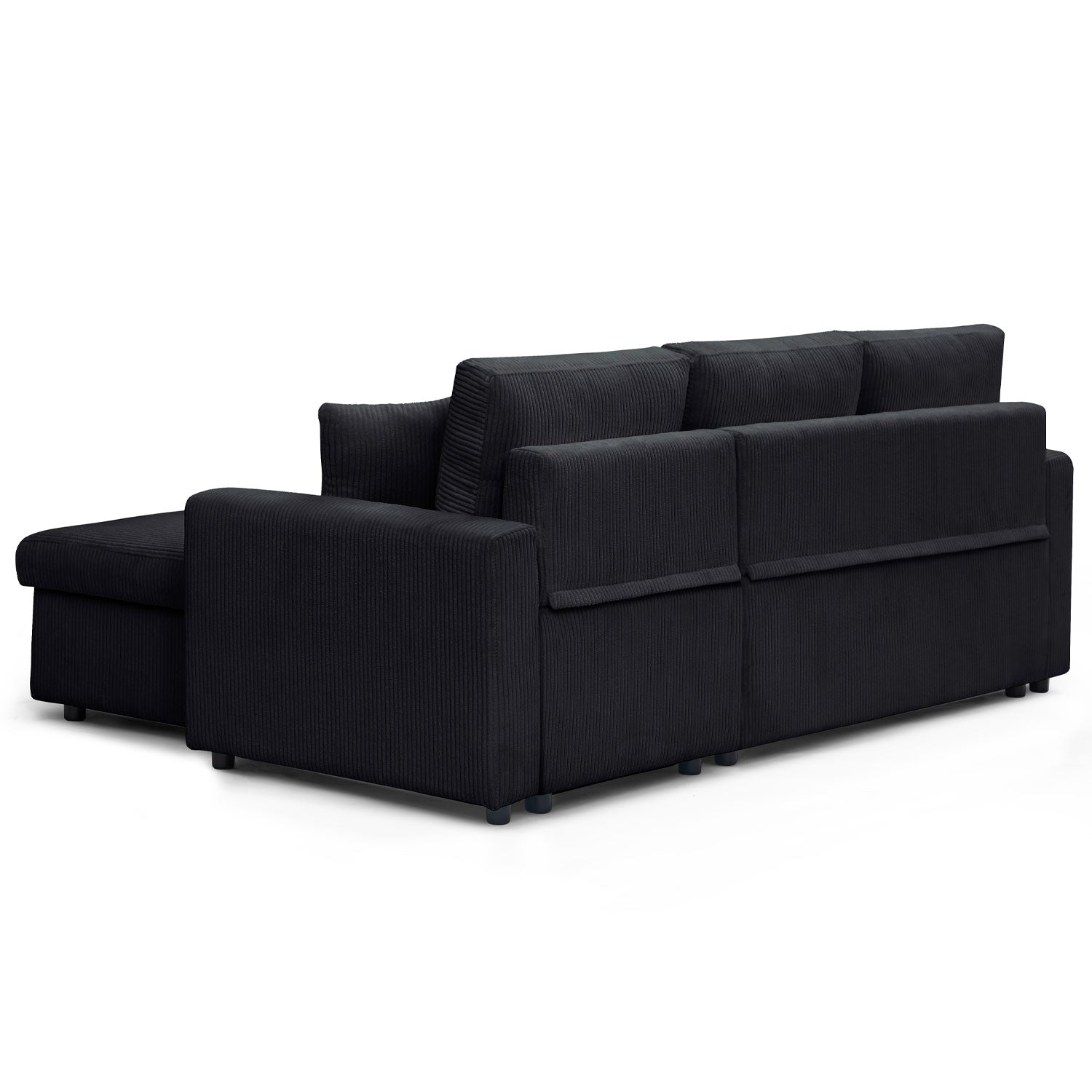 Canapé d’angle convertible avec coffre de rangement réversible Toledo Velours côtelé Noir