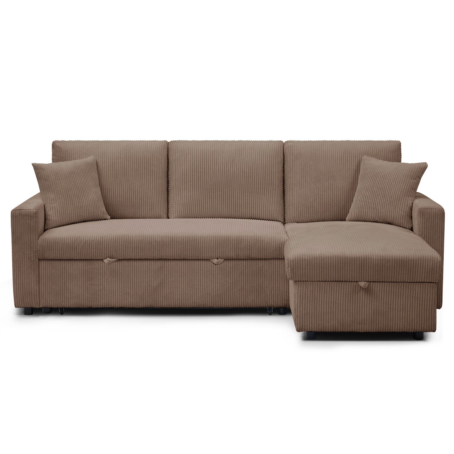 Canapé d’angle convertible avec coffre de rangement réversible Toledo Velours côtelé Taupe