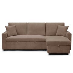 Canapé d’angle convertible avec coffre de rangement réversible Toledo Velours côtelé Taupe