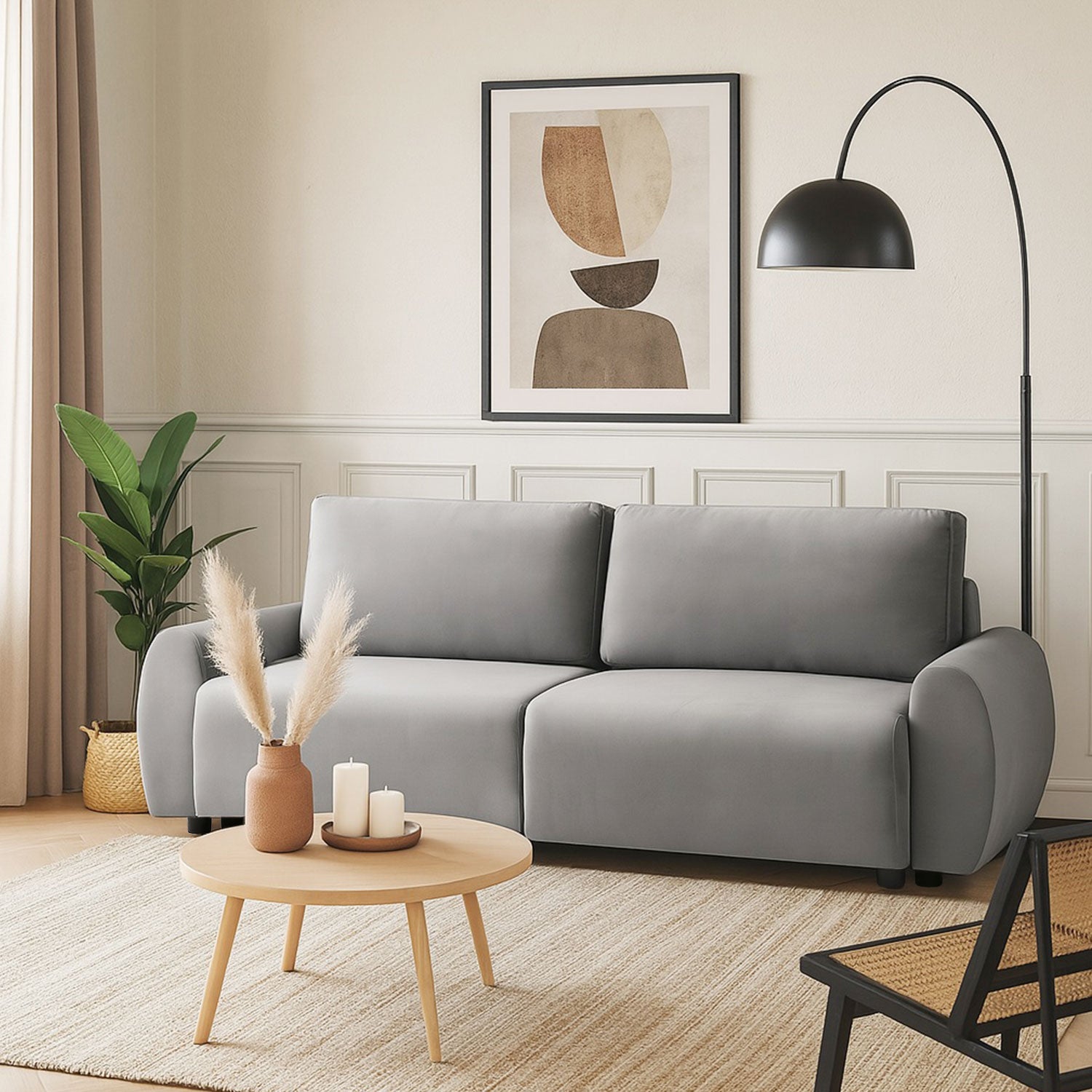 Canapé convertible 3 places Traviata Velours Gris