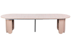 Mesa redonda extensible japandi de 310cm Cavelna con extensiones integradas de madera clara