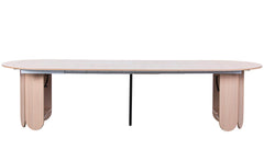Mesa redonda extensible japandi de 310cm Cavelna con extensiones integradas de madera clara