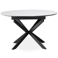 Mesa extensible de 160 cm con patas de estrella y encimera cerámica efecto mármol blanco