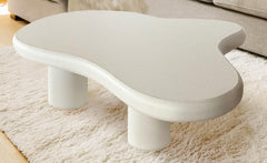 Mesa de centro Capelma, curvas orgánicas 69x100cm blanco texturizado