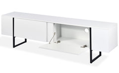 Meuble TV avec 2 portes Biwa 180 cm blanc et métal noir