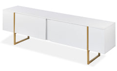 Meuble TV Biwa avec portes L180cm blanc et métal or