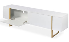 Meuble TV Biwa avec portes L180cm blanc et métal or