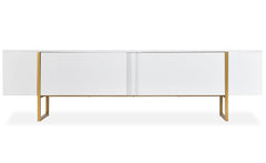 Meuble TV Biwa avec portes L180cm blanc et métal or