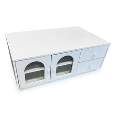 Mesa de centro Caria 60x100cm con puertas y cajones blanco texturizado