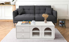 Mesa de centro Caria 60x100cm con puertas y cajones blanco texturizado