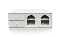 Mesa de centro Caria 60x100cm con puertas y cajones blanco texturizado