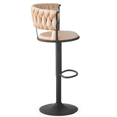 Lot de 2 chaises de bar Brillio dossier arrondi style maillage velours beige et métal noir
