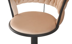 Lot de 2 chaises de bar Brillio dossier arrondi style maillage velours beige et métal noir