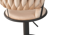 Lot de 2 chaises de bar Brillio dossier arrondi style maillage velours beige et métal noir