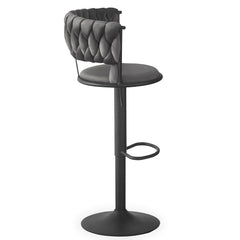 Lot de 2 chaises de bar Brillio dossier arrondi maillage velours gris et métal noir