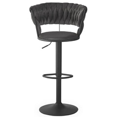 Lot de 2 chaises de bar Brillio dossier arrondi maillage velours gris et métal noir