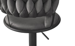 Lot de 2 chaises de bar Brillio dossier arrondi maillage velours gris et métal noir