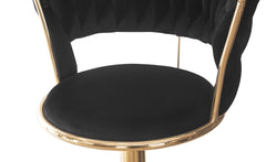 Juego de 2 taburetes de bar Brillio con respaldo redondeado estilo rejilla de terciopelo negro y metal dorado