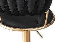 Juego de 2 taburetes de bar Brillio con respaldo redondeado estilo rejilla de terciopelo negro y metal dorado