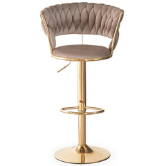 Lot de 2 chaises de bar dossier arrondi style maillage Xenox Velours Taupe et Métal Or