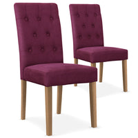 Juego de 2 sillas de tela morada con patas de madera