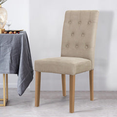 Juego de 2 sillas de tela beige con patas de madera
